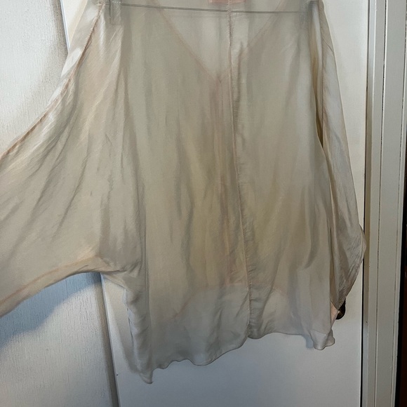 Scandal Silk Blend Pink and Cream V Neck Oversized Blouse Tunic Sheer Flowy Lg - Picture 13 of 14